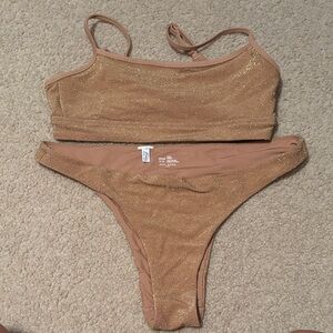 Aerie Gold Glitter Bikini Set
